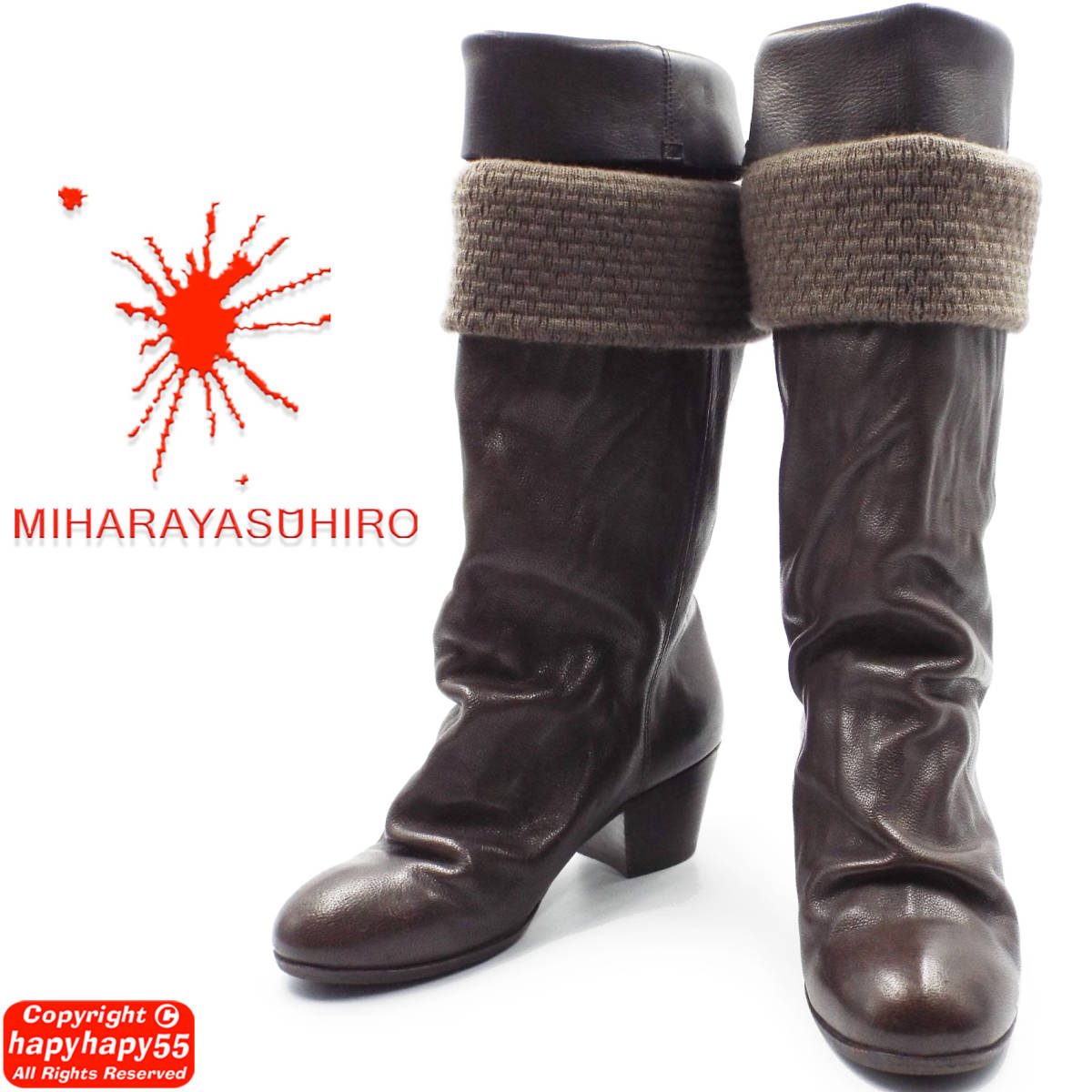 定価8.8万■名作 MIHARA YASUHIRO ニットレイヤード ロングブーツ◆牛革 レザー サイドジップ LGB hyde KMRi ifsixwasnine_画像2