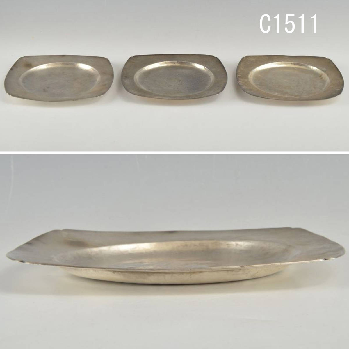 C01511 良木作 銀製皿3枚 約338ｇ：真作