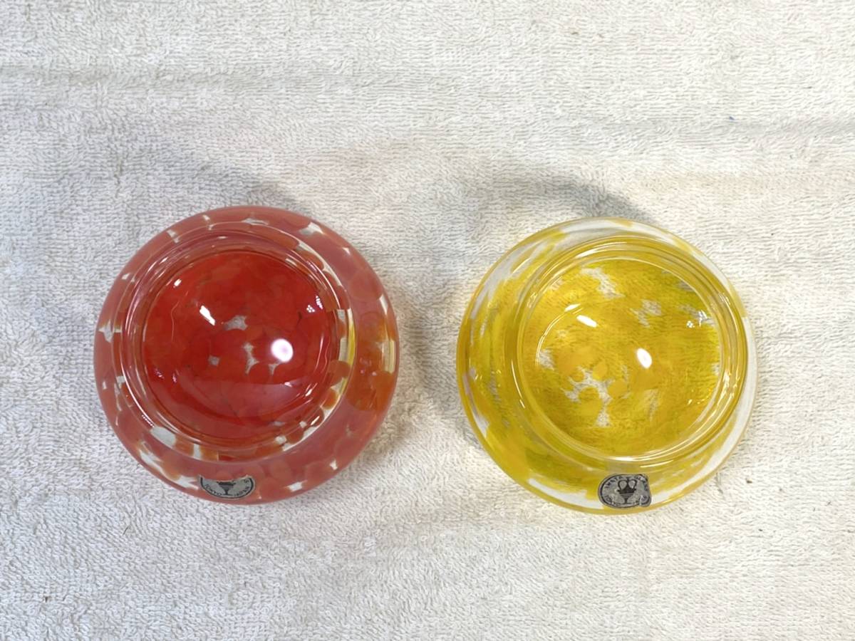 貴重　レトロ　アンティーク　IWATA　GLASS　岩田硝子　2個セット　赤色　黄色　器　容器_画像2