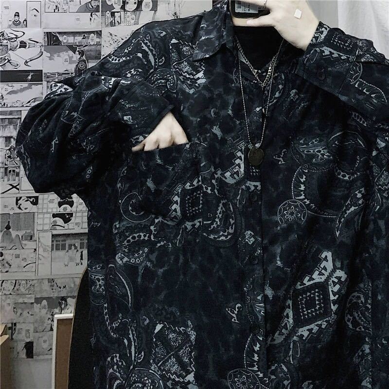 Paypayフリマ シャツ ビッグシルエット 長袖 ペイズリー柄 トップス メンズ レディース 総柄 韓国 ストリート アウター ロングスリーブ ブラック 黒 Xl Paypayフリマ シャツ ビッグシルエット 長袖 ペイズリー柄 トップス メンズ レディース 総柄 韓国 ストリート アウター ロングスリーブ ブラック 黒 Xl