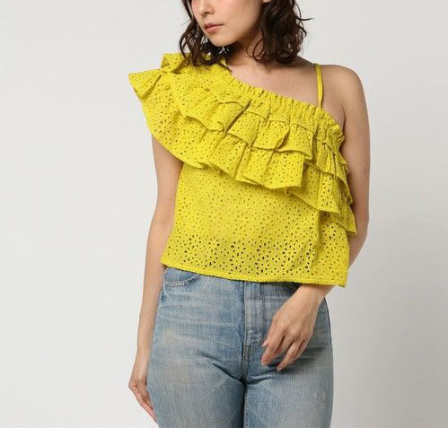  regular price 1.1 ten thousand ultimate beautiful goods Ray BEAMS Ray Beams race frill one shoulder tops blouse F