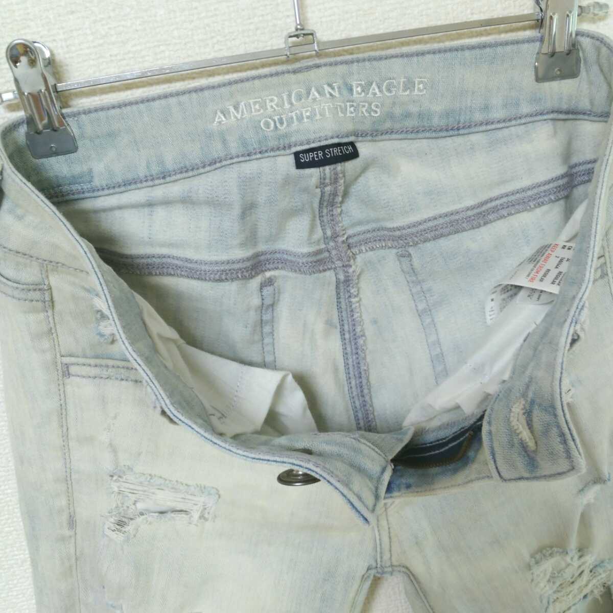 アメリカンイーグル AMERICAN EAGLE ジェギングクロップ JEGGING CROP レディース US2 デニムパンツ ダメージジーンズ インスタ 人気●I33