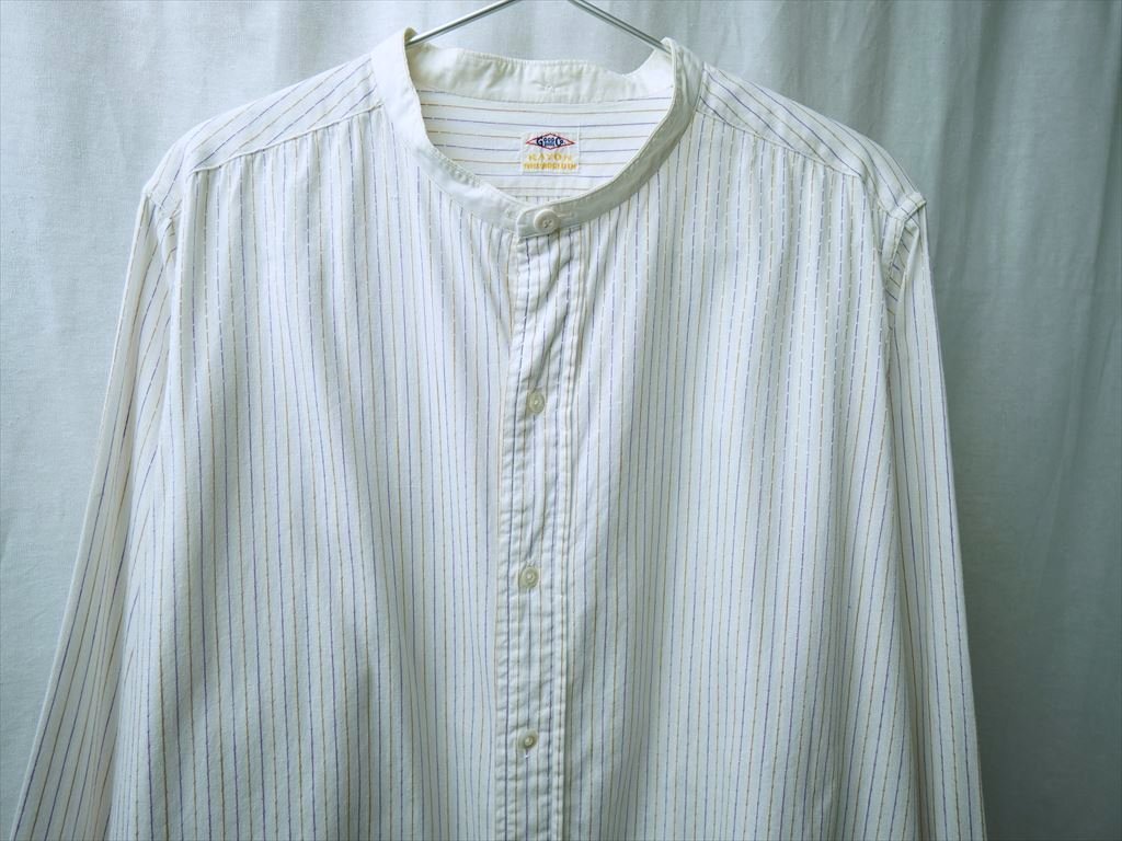 10s20s30s40s ビンテージ 織り ストライプ柄 ドレスシャツ 白 カラーレス