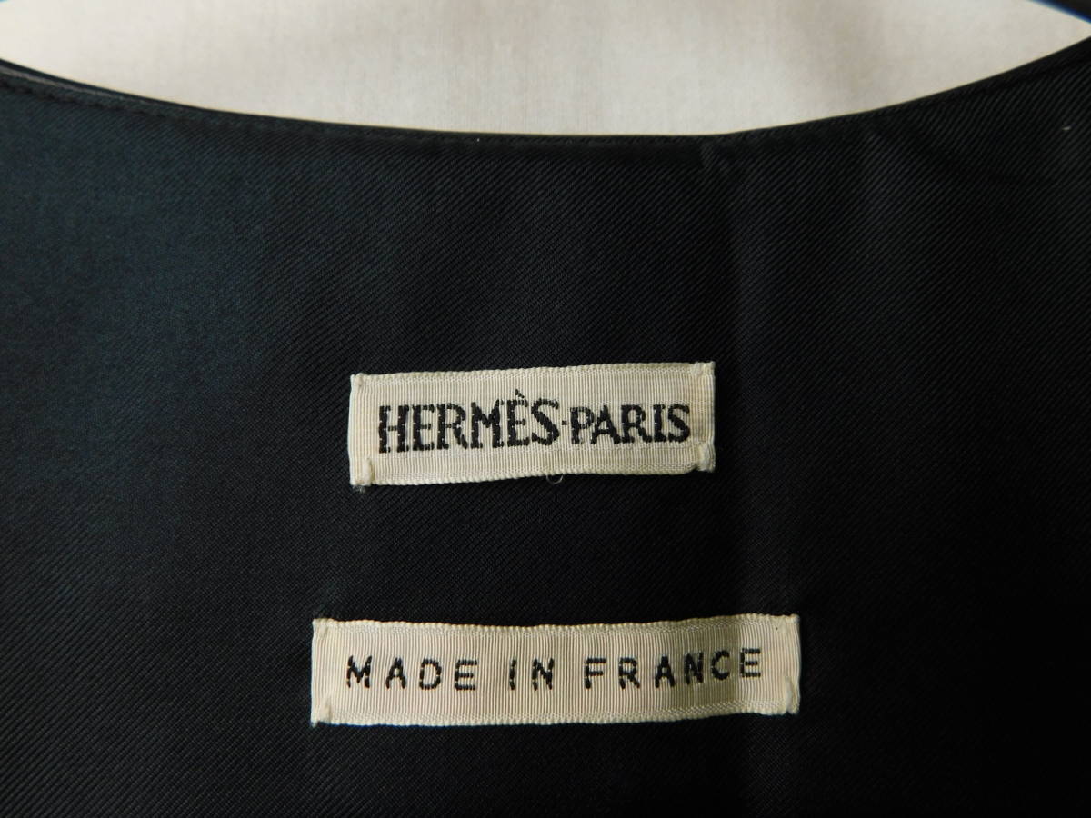 HERMES PARIS エルメス ウール レザー コンビ ベスト マルタンマルジェラデザイン マルジェラ期 34 フランス ビンテージ_画像4