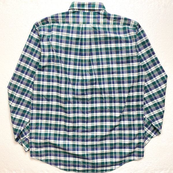 90's LLBean LLビーン チェック オックスフォード ボタンダウン シャツ 紺×緑×白 (16 1/2-36) シングルニードル 旧タグ 90年代 オールド_画像3