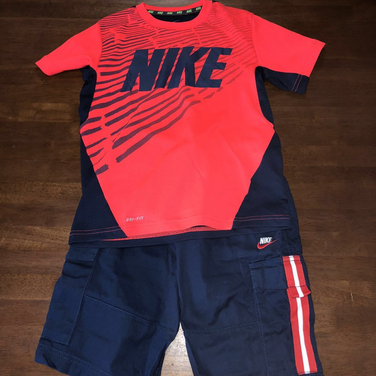 [Nike / nike] с коротким рукавом T -Frish Junior Size M 150㎝ половины брюк Шорты S 140㎝ 2 кусочки набор используется Orange x Navy