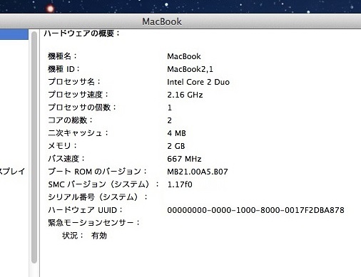 Apple MacBook A1181/13.3/Core2Duo 2.16GHz/Mid2007/OS X Lion ジャンク扱い #1012_画像10