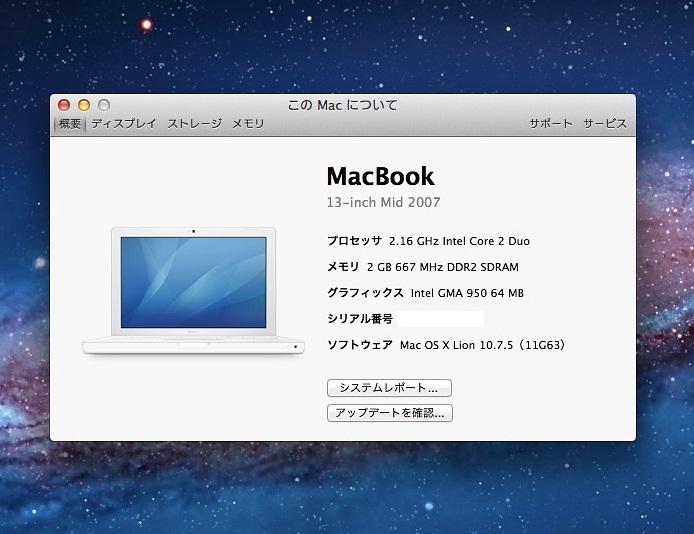 Apple MacBook A1181/13.3/Core2Duo 2.16GHz/Mid2007/OS X Lion ジャンク扱い #1012_画像6