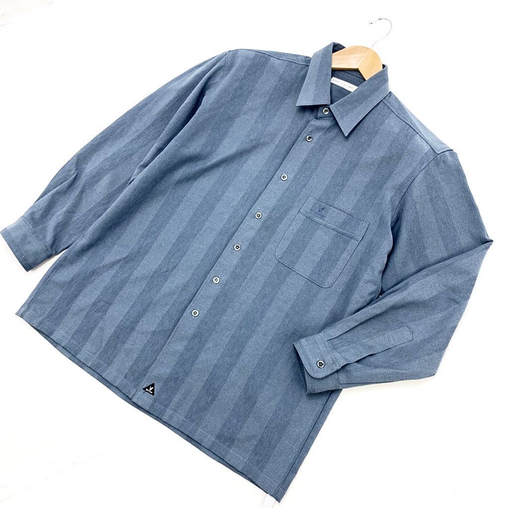 ライル&スコット ★ LYLE＆SCOTT 落ち着いたグレー◎ ストライプ 長袖 シャツ グレー Lサイズ 上質＆上品 大人カジュアル 休日着♪■AA74_画像1