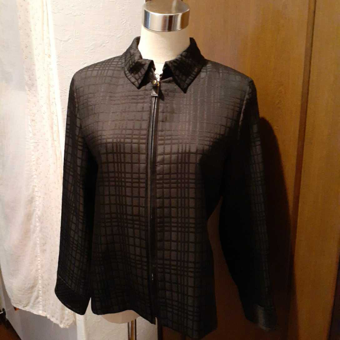 美品☆JANE MOREジェーンモア オンワード樫山 ウィメンズ クロスチェックジャケット 黒 裏地あり 長袖 スリットあり 9号 秋冬物