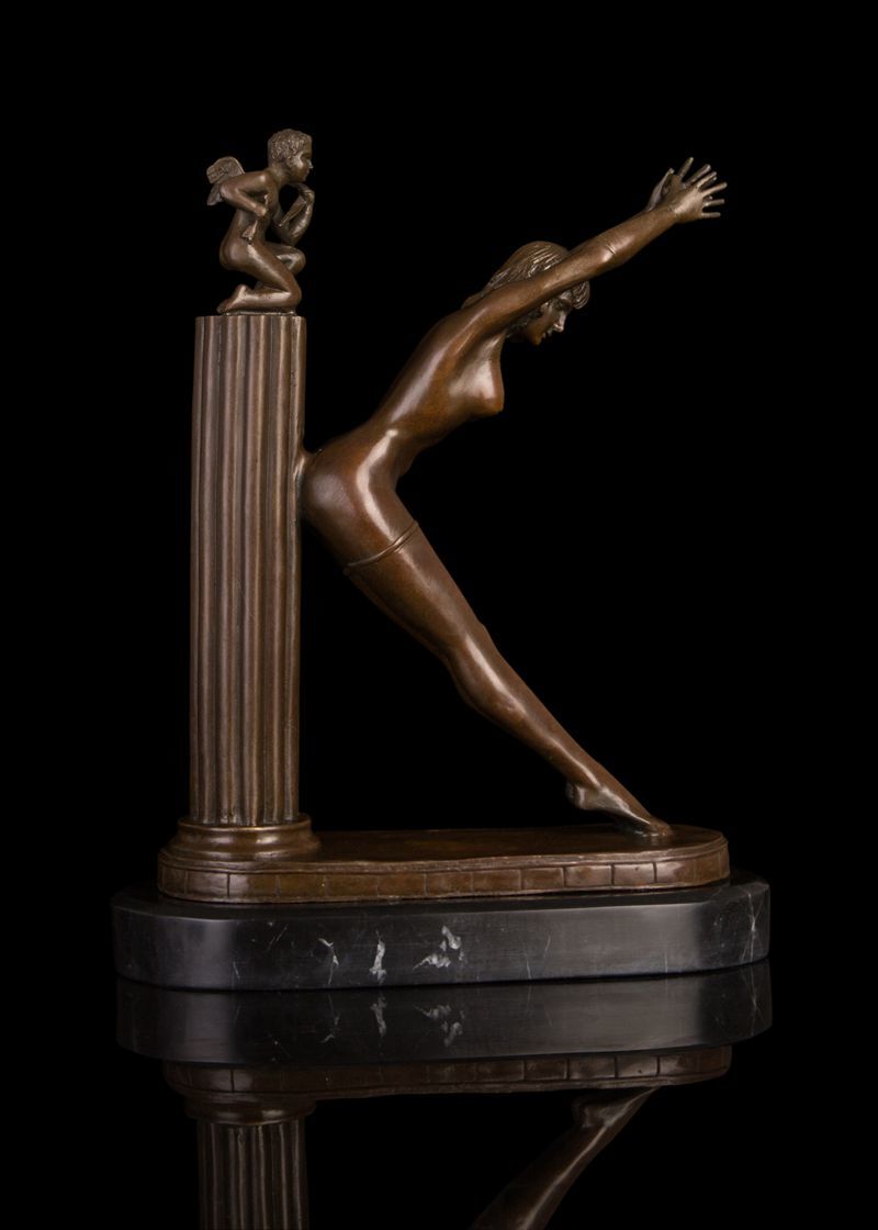 【永楽】超人気ブロンズ像　天使　裸の少女名品　インテリア　彫刻　銅像
