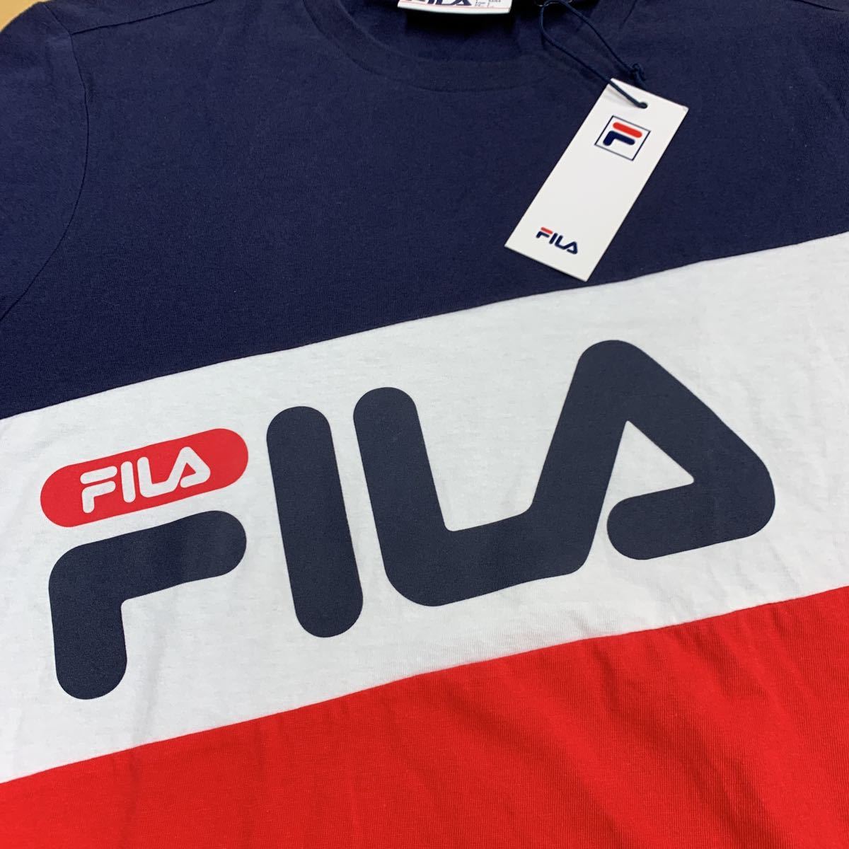 FILA filler L size men's short sleeves T-shirt unused tricolor big Logo 