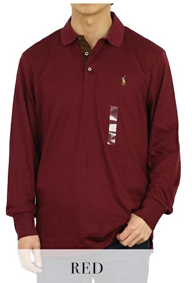 新品 アウトレット 1398 Lサイズ 無地 長袖 ポロ シャツ polo ralph lauren ポロ ラルフ ローレン RED_画像1