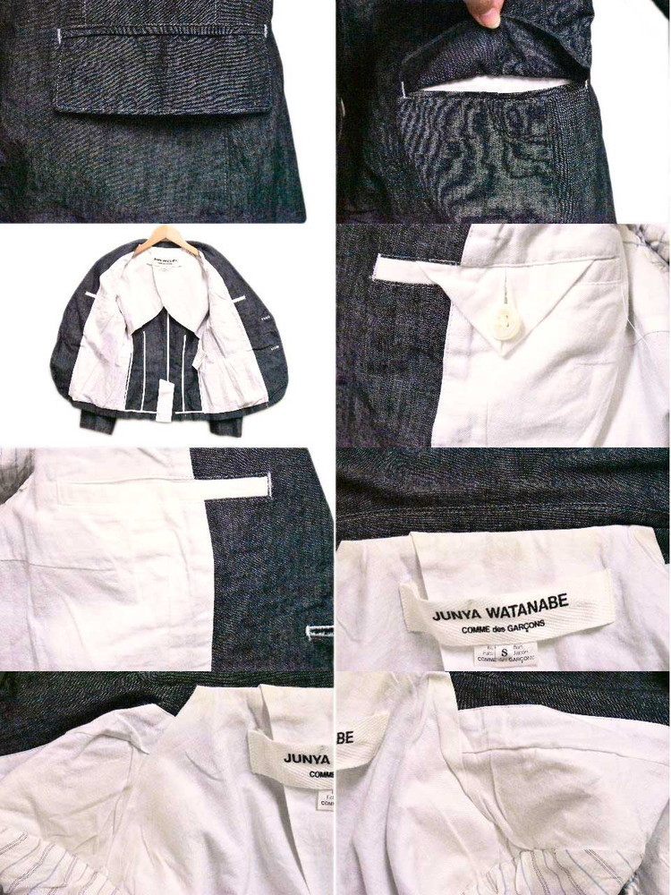 2012年 日本製 ジュンヤワタナベ コム・デ・ギャルソン テーラードジャケット ブルーデニム×袖ストライプ レディースS(28872_画像4