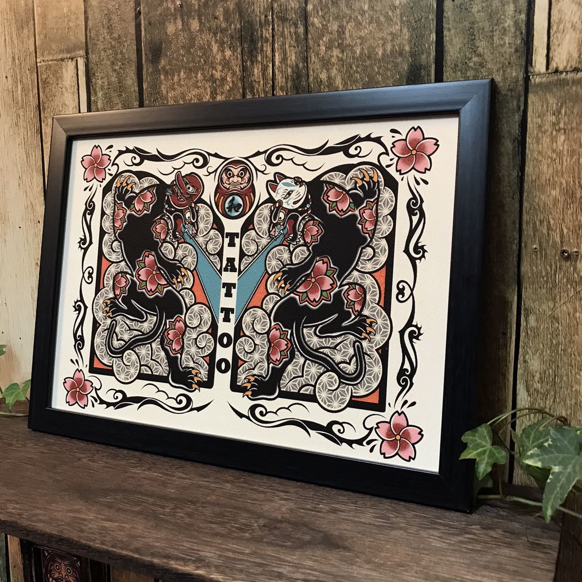 和風洋風タトゥーデザイン和黒豹天狗面狐面桜柄ダルマa4サイズtattoo アートポスター 代購幫 和風洋風タトゥーデザイン和黒豹天狗面狐面桜柄ダルマa4サイズtattoo アートポスター 代購幫