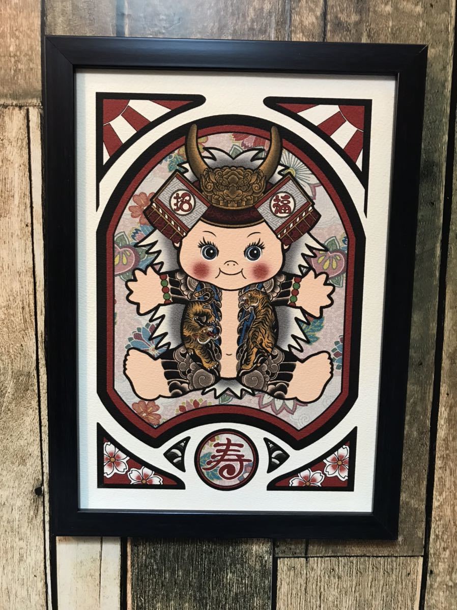  Sengoku kewpie doll ...... . peace carving tattoo illustration . helmet A4 black frame tattoo