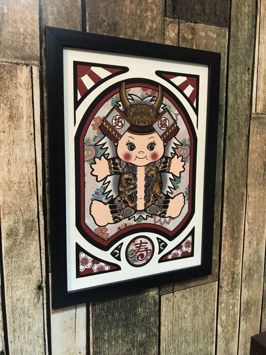  Sengoku kewpie doll ...... . peace carving tattoo illustration . helmet A4 black frame tattoo