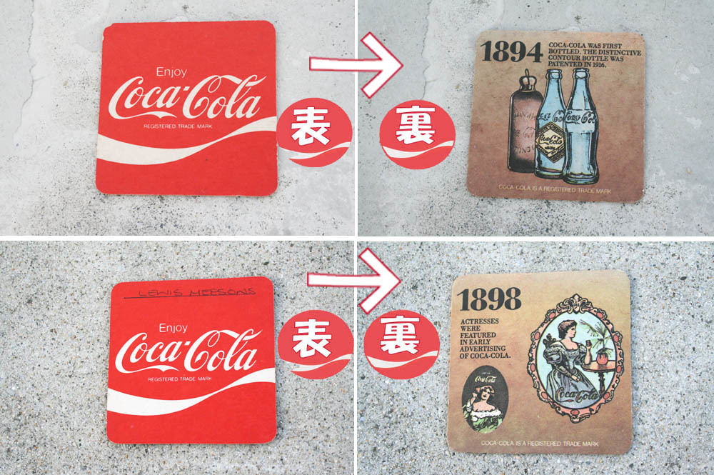 コカ・コーラ ビンテージ? コースター6枚 + カナダドライ コースター1枚 = 合計7枚セットでお届け! Coca Cola _表と裏の関係をご覧下さい。