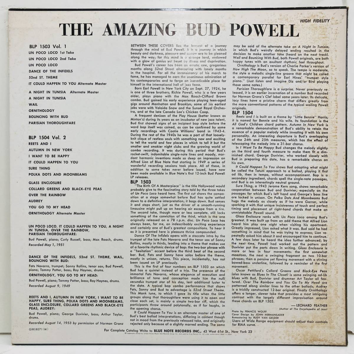 ■即決 BUD POWELL volume1 JPN KING MONO 帯無しライナー付き Gxl8071m カバー黄ばみ少々_画像2