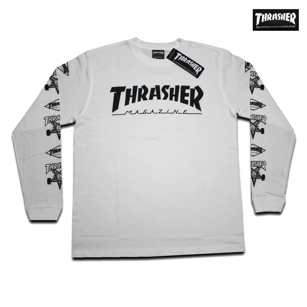 新品 THRASHER 長袖Tシャツ M スラッシャー ストリート スケボー スケーター 白 ホワイト ロンT TH93159