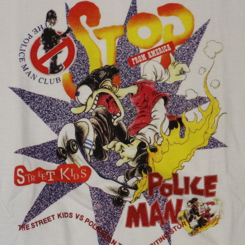90s USA製 Street Kids vs Police Man Tシャツ M ホワイト Hanes スケートボード イラスト キャラクター ユーモア ストリート ヴィンテージ_画像3