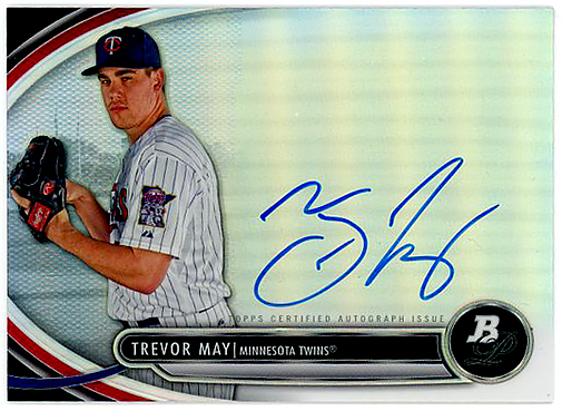 TWINS-METS△TREVOR MAY/2013 BOWMAN PLATINUMリフ直書サインPROS!の画像1