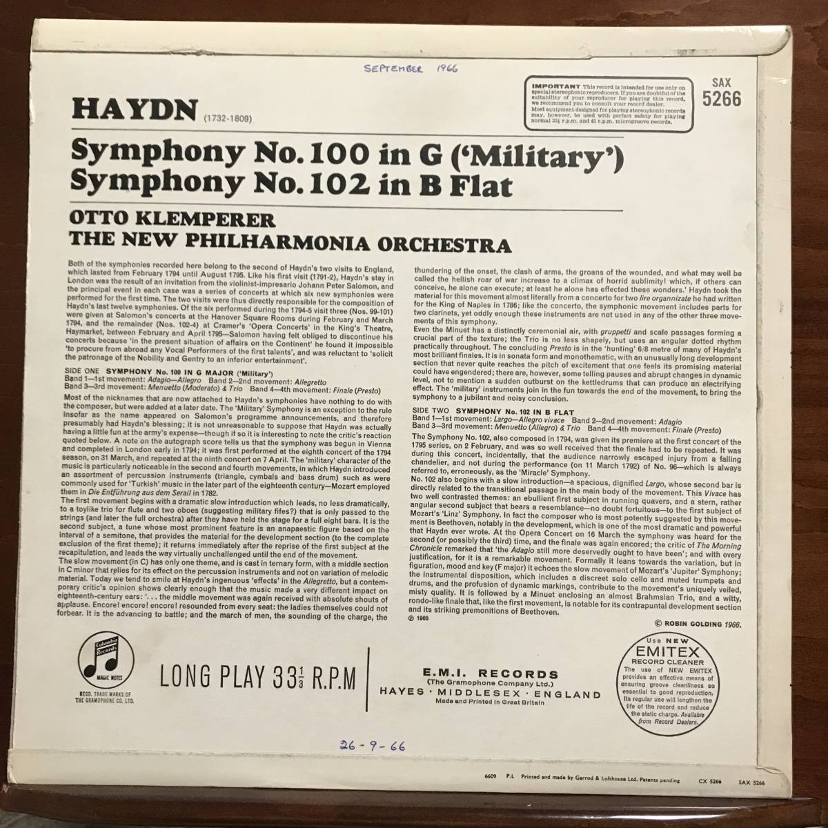  Британия Columbia SAX5266*k Len винт - hyde n: симфония no. 100 номер { армия }& no. 102 номер NPO*[ первый . запись ] semi * Circle Британия Press оригинал очень редкий 