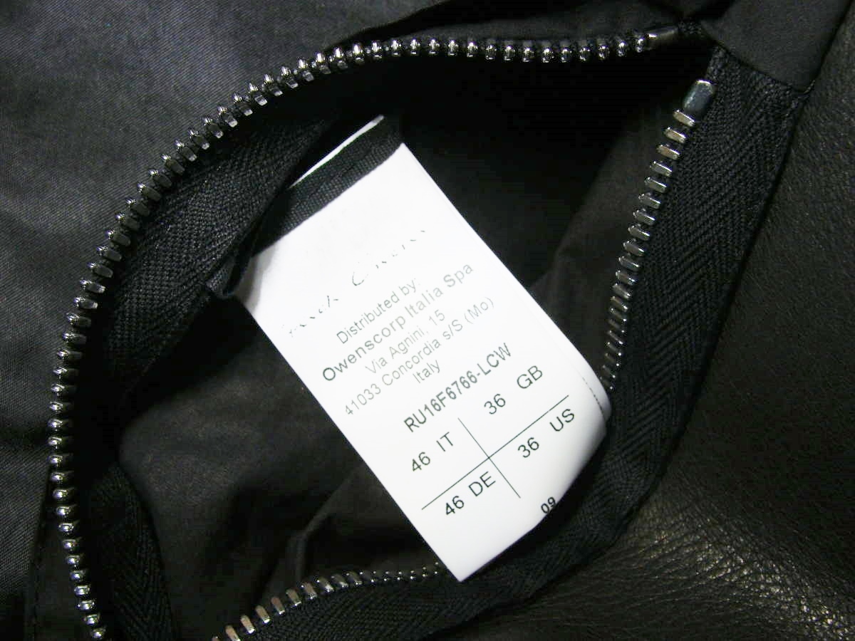 Rick Owens リックオウエンス ◇ 牛 皮 革 カーフ 斜めジップ フード パーカー レザー ライダース ジャケット 46