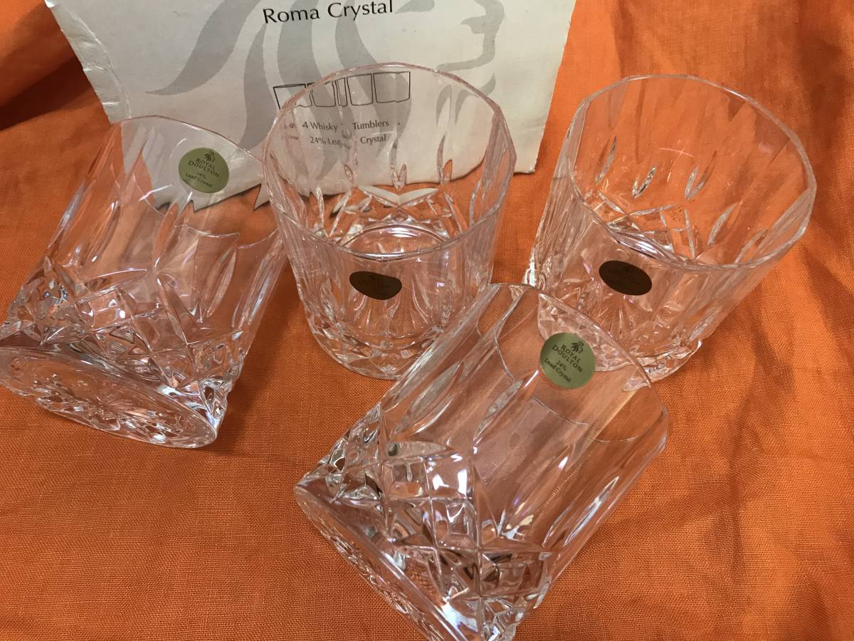  Royal Doulton *ROYAL DOULTON*Roma Crystal*24%Lead Crystal* whisky tumbler * rock glass *4 piece 