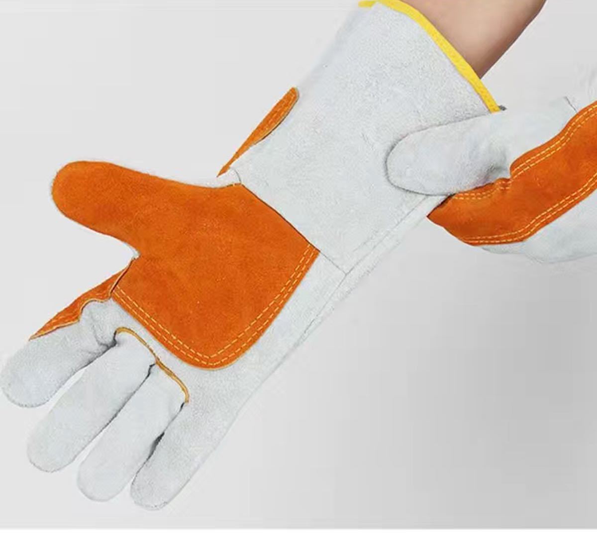 電気溶接用の手袋　革製　五本指  溶接　BBQ耐熱や磨耗に強いグローブ