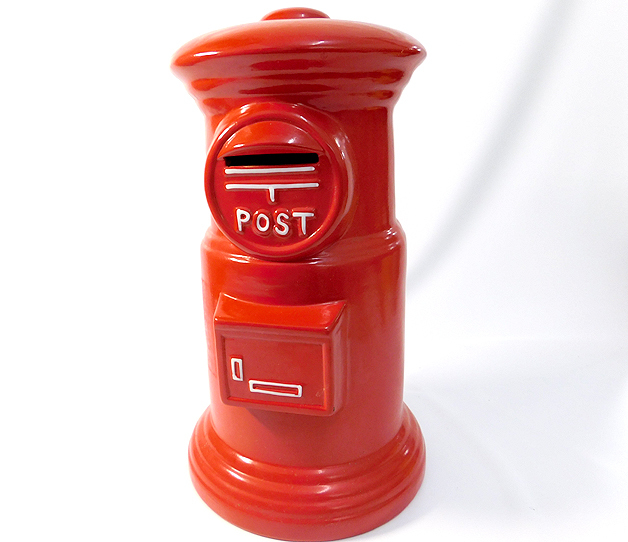 良品 郵便ポスト型貯金箱 赤 大き目サイズ 高さ約30㎝×幅約16㎝