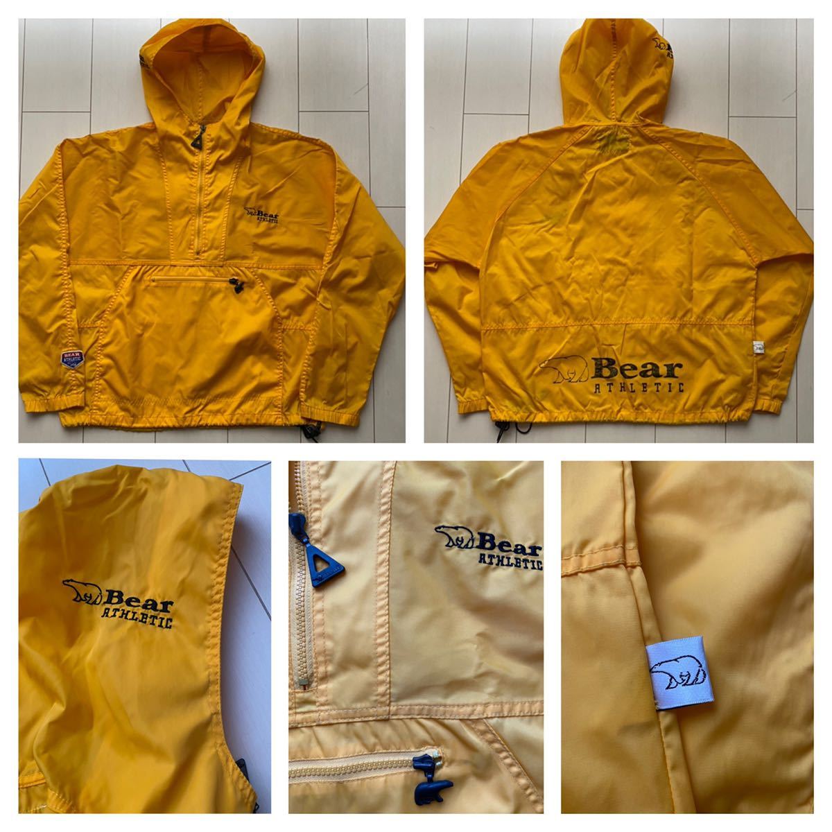 送料無料 90s vintage ビンテージ BEAR new york USA ベアー anorak アノラック nylon ナイロン ジャケット パーカー プルオーバー 黄 XL_画像1