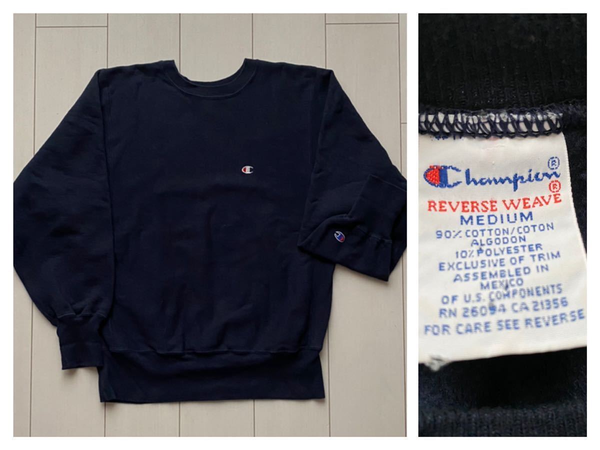 送料無料 美品 90s Vintage ビンテージ Champion Reverse Weave Sweat チャンピオン リバースウィーブ スウェット navy ネイビー 紺 L 無地