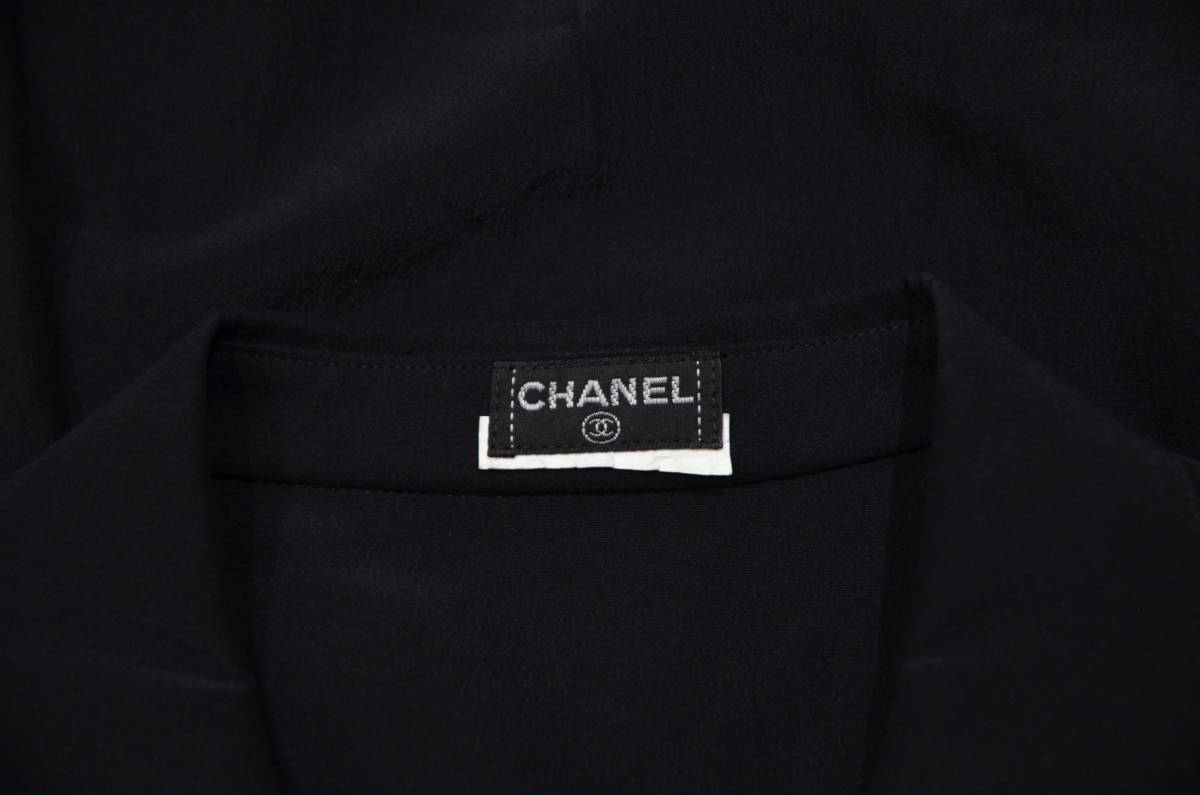 国内正規 CHANEL シャネル ジョーゼット 長袖 シャツ ブラック Y-288531_画像3