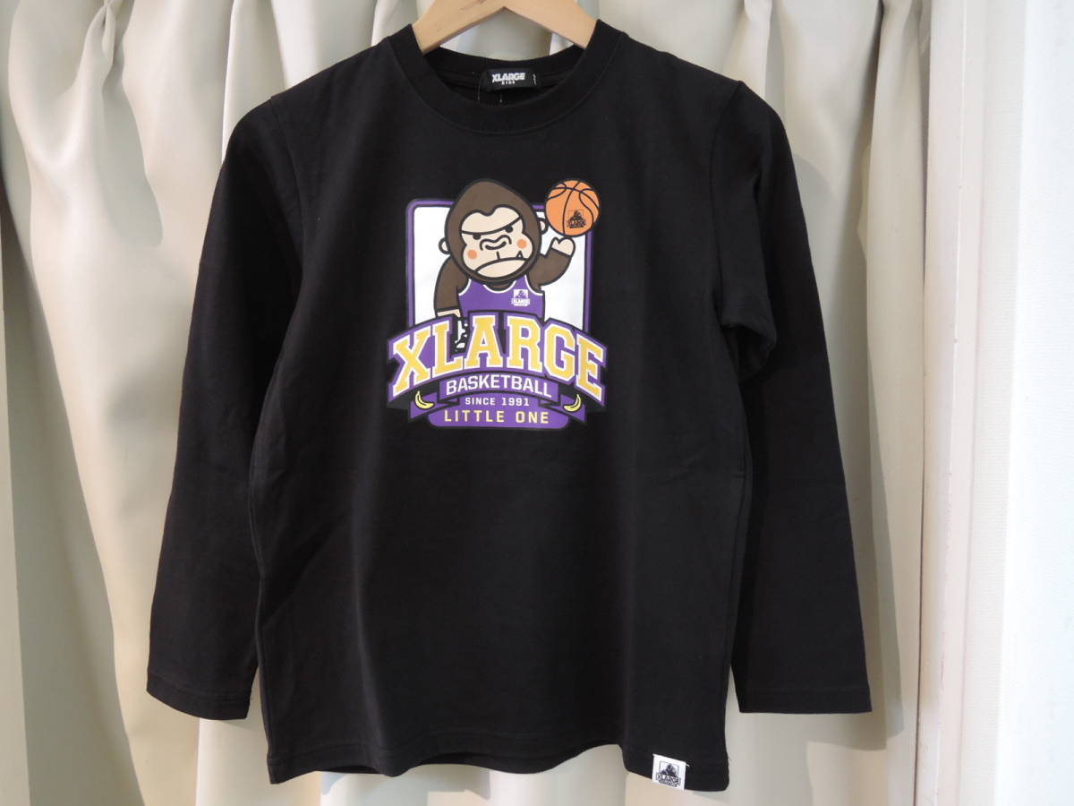 X-LARGE エクストララージ XLARGE Kids ファニーゴリラバスケットボール L/S TEE 長袖Tシャツ 黒 140 キッズ