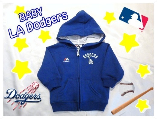 アメリカ直輸入　マジェスティック　LA Dogers　ロゴ　パーカー　フード付　子供用　ドジャース　MLB　ベビー　出産祝い　青　18M　85cm