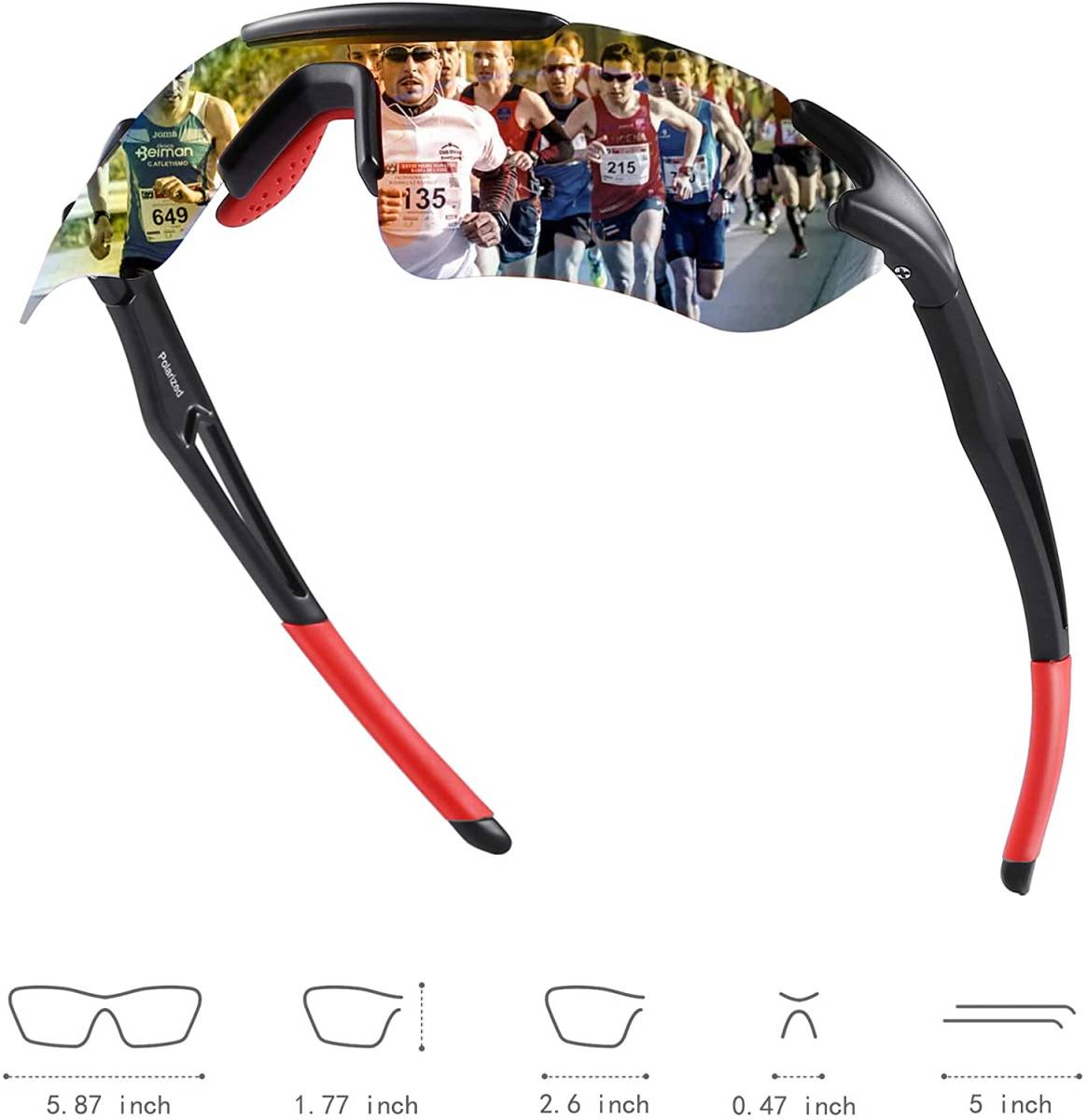 スポーツサングラス超軽量 UV400 紫外線防止(色: ブラック/レッド)