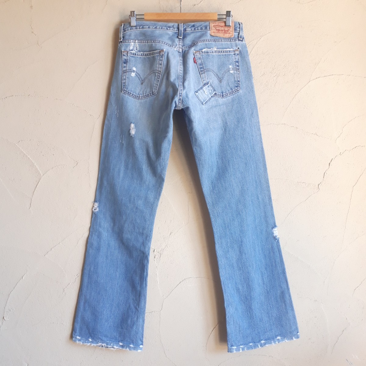 Levi'sリーバイス527　ダメージ加工パッチ　ブーツカットW32デニムパンツ