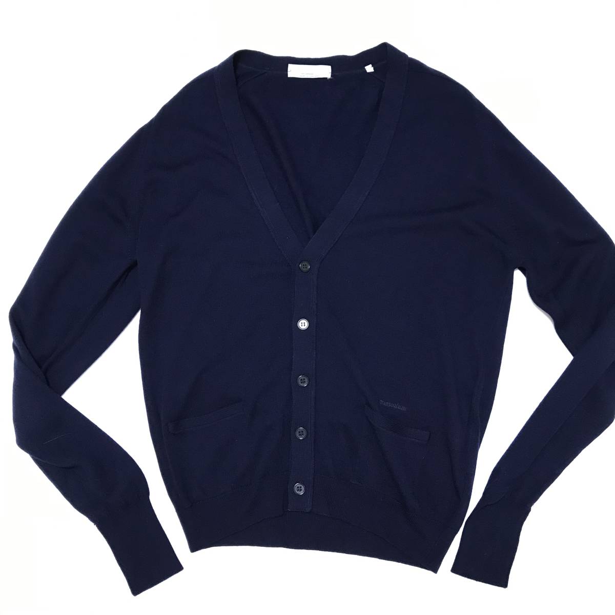  England made * Aquascutum Aquascutum* men's button stop one Point Logo embroidery knitted cardigan navy size 42 tube :A:10