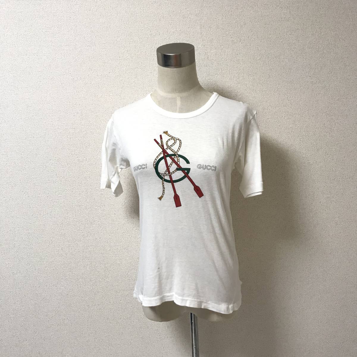 オールド ヴィンテージ GUCCI グッチ ロゴ プリント 半袖 Tシャツ トップス カットソー 白 ホワイト 管 A 10 買い販売店 GUCCIオールドヴィンテージTシャツ Tシャツ/カットソー(半袖/袖なし)