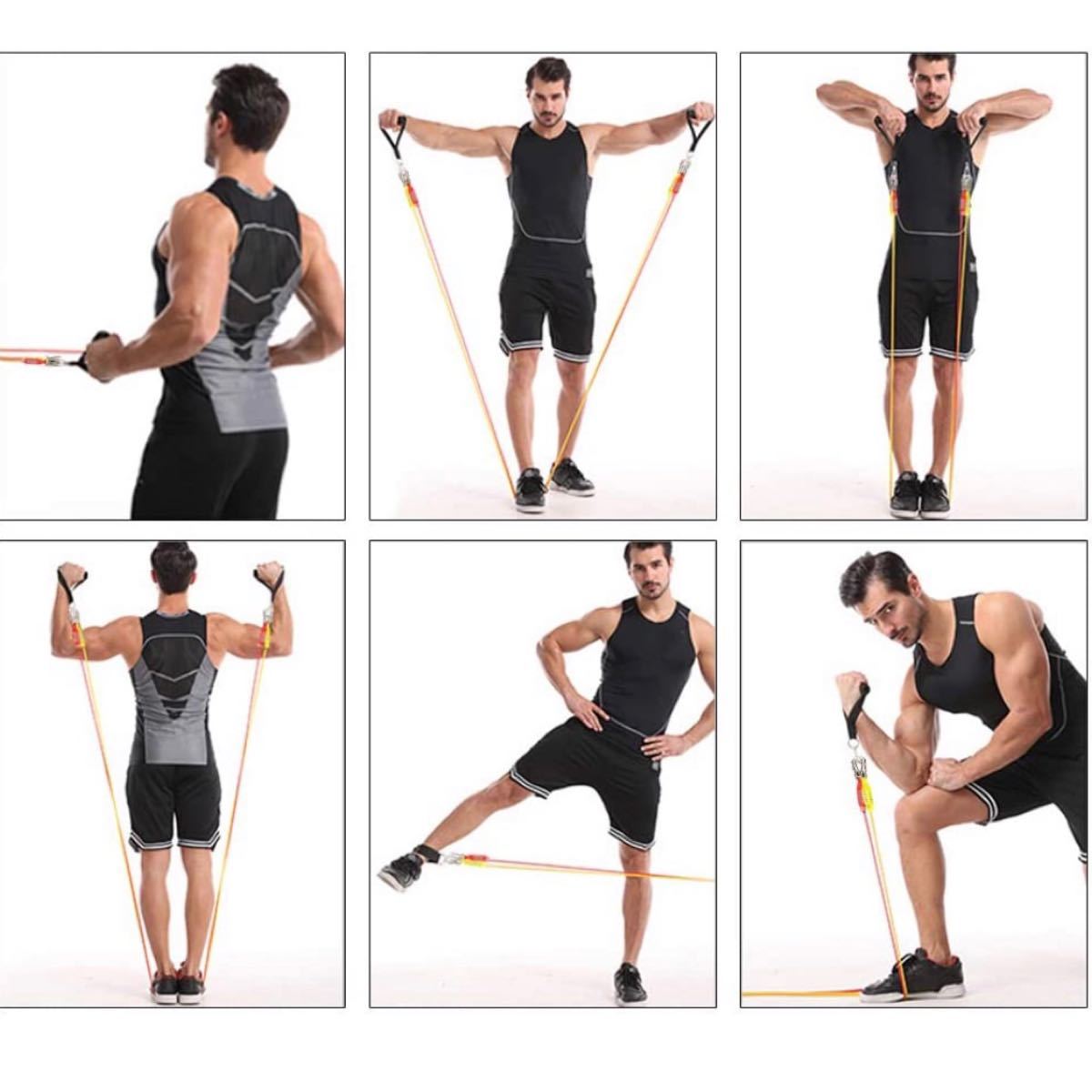 トレーニングチューブ 超強化 腕、背中、脚、胸部、腹部、臀部用の6本 耐破損設計