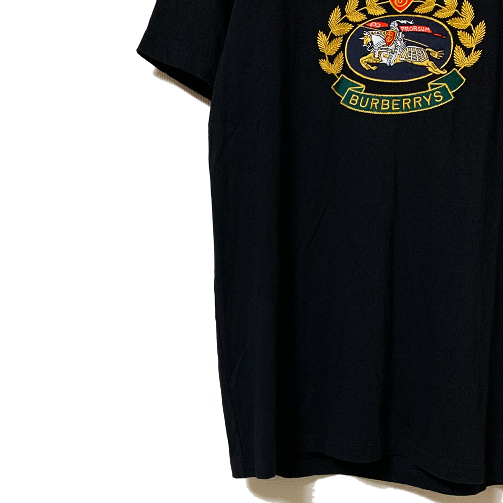 美品 バーバリー ホースマーク ロゴ 刺繍 半袖Tシャツ M 黒ブラック エンブロイダリー メンズ BURBERRYS PRORSUM  Embroidered Archive Logo