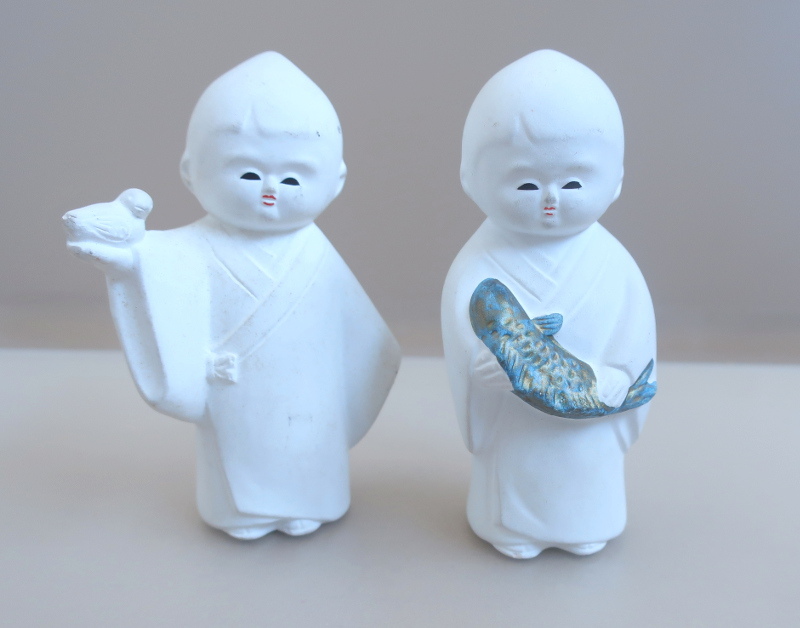 昭和レトロ　京の人形　2体まとめて　日本人形 ほのぼの 可愛い Japanese ceramic doll 民芸品_画像1