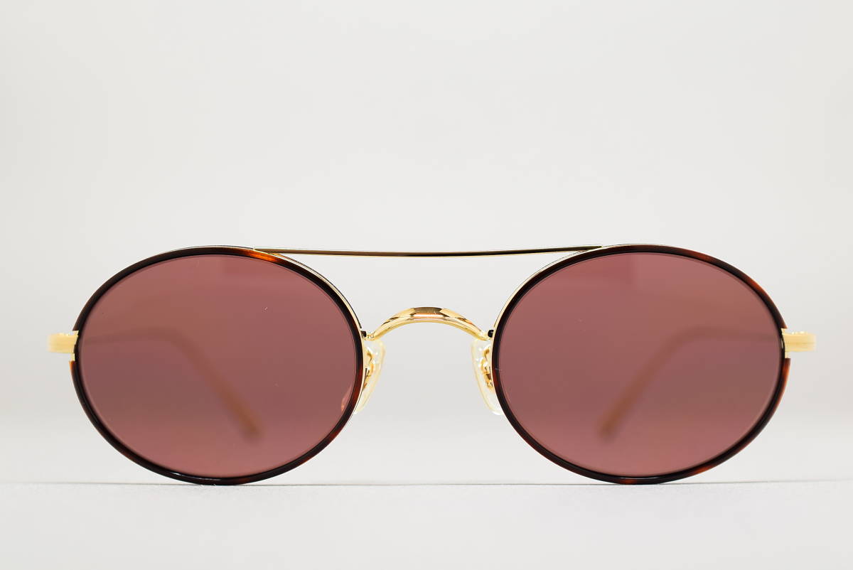 未使用品 OLIVER PEOPLES 48-22 チタン製 オーバル ツーブリッジ インナーリム サングラス ゴールド オリバーピープルズ 日本製 メガネ