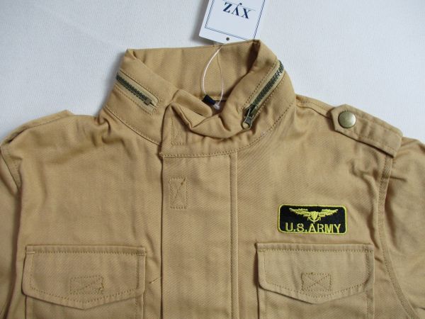 SE929【xyz】新品　ロゴ刺繍　ジップアップ　長袖　ジャケット　男児　淡茶　110_画像2