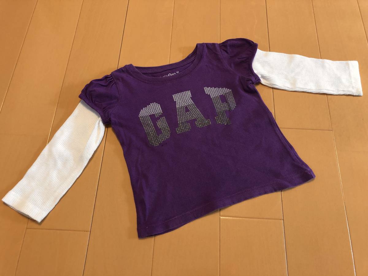 ●○ Baby Gap ベビーギャップ レイヤード風 重ね着風 ロングTシャツ(ロンT) 90 パープル×白 ○●_画像1