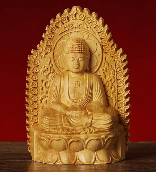 お値下げしました　柘植（ツゲ）彫刻の阿弥陀如来像 70mm 仏像 木彫 仏教美術