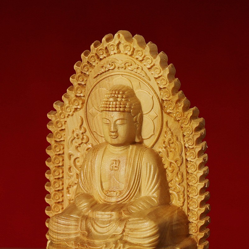 お値下げしました　柘植（ツゲ）彫刻の阿弥陀如来像 70mm 仏像 木彫 仏教美術