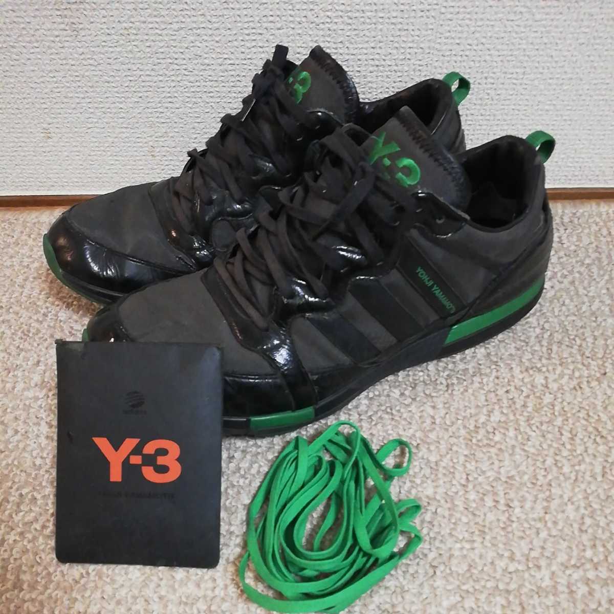 【送料無料】スニーカー　27.5cm Y-3 Yohji Yamamoto　ヨウジヤマモト　ワイスリー　黒　緑　USED　中古　靴　シューズ　ブランド　_画像1