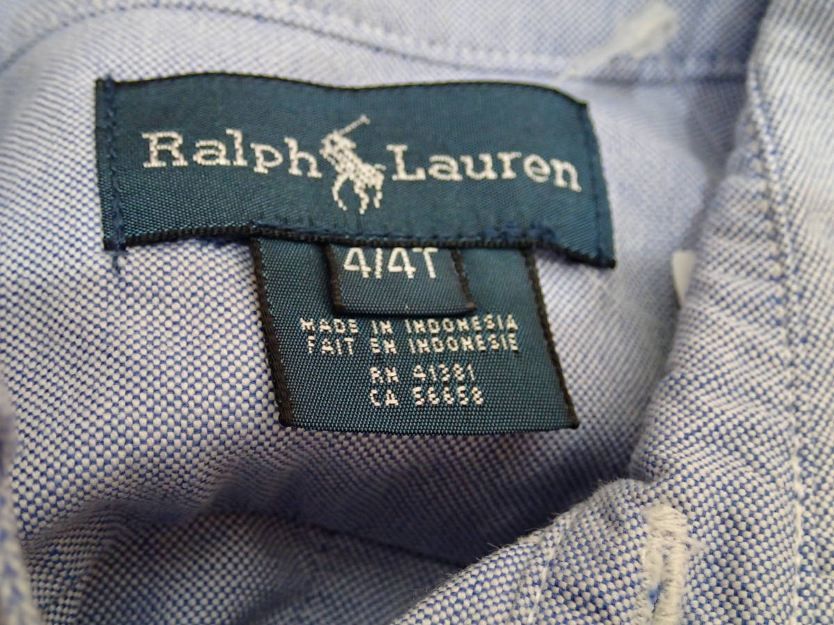 * Ralph Lauren / Ralph Lauren 100.*4T* long sleeve button down shirt ( blue )/ left . Logo embroidery s1869